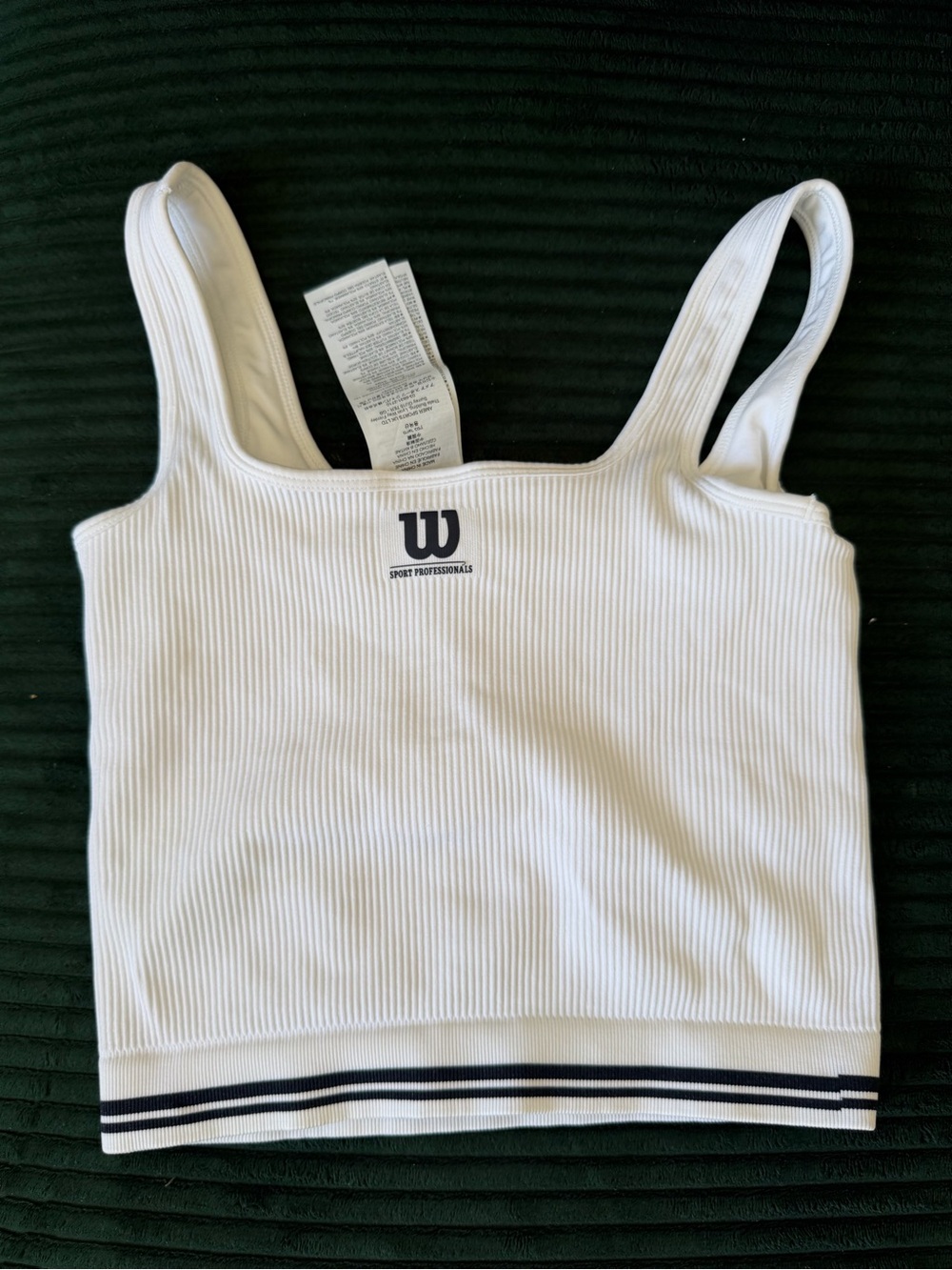 Wilson White Ribbed Crop Sports Tank with Navy Stripe